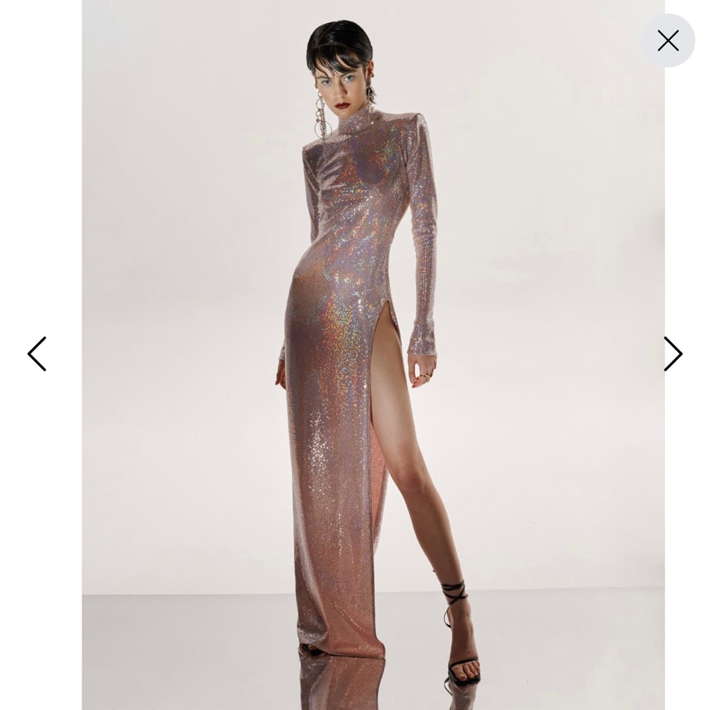 Candice Holographic Sequin Metallic Pink Dress Aggi Small Maxi Long Cutout